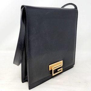Vintage Gucci Black G Turn Lock Box Leather Shoulder Hand Bag Authentic